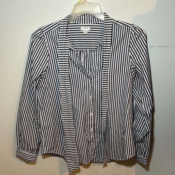 J. Crew Navy Blue and White, Tie Front Blouse - Picture 2 of 9